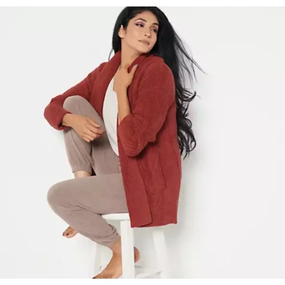 Barefoot Dreams Cozy Chic Cabin Cable Knit Cardigan Sweater Crimson Red Size XL